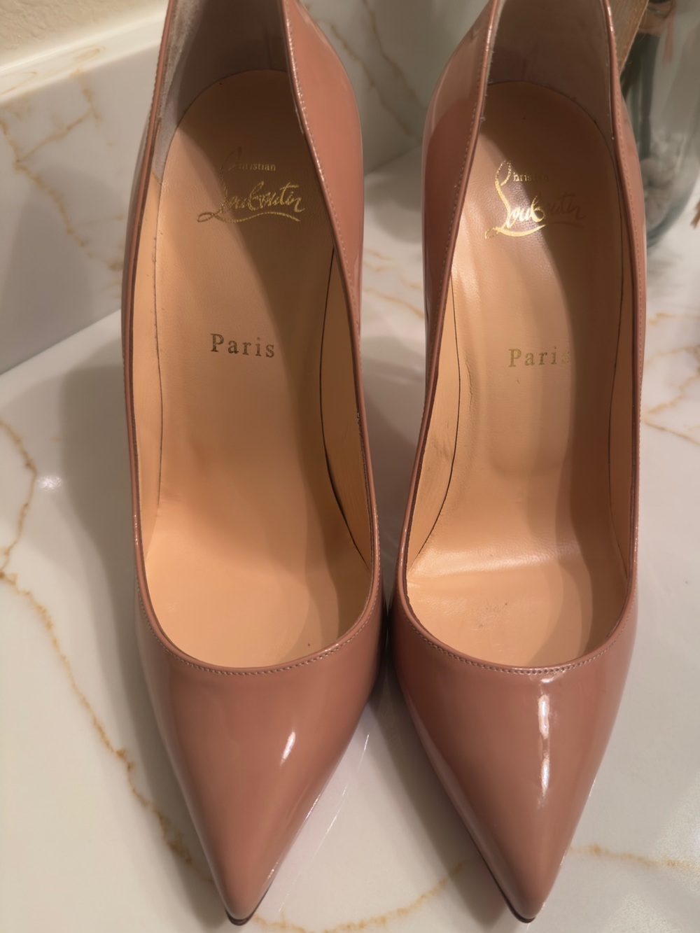 Christian Louboutin Blush Patent Leather Pointed-Toe Pumps